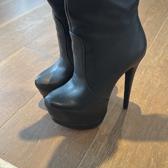 Chinese Laundry tall over the knee stacked Boots Sz 6 black leather - Picture 4 of 9